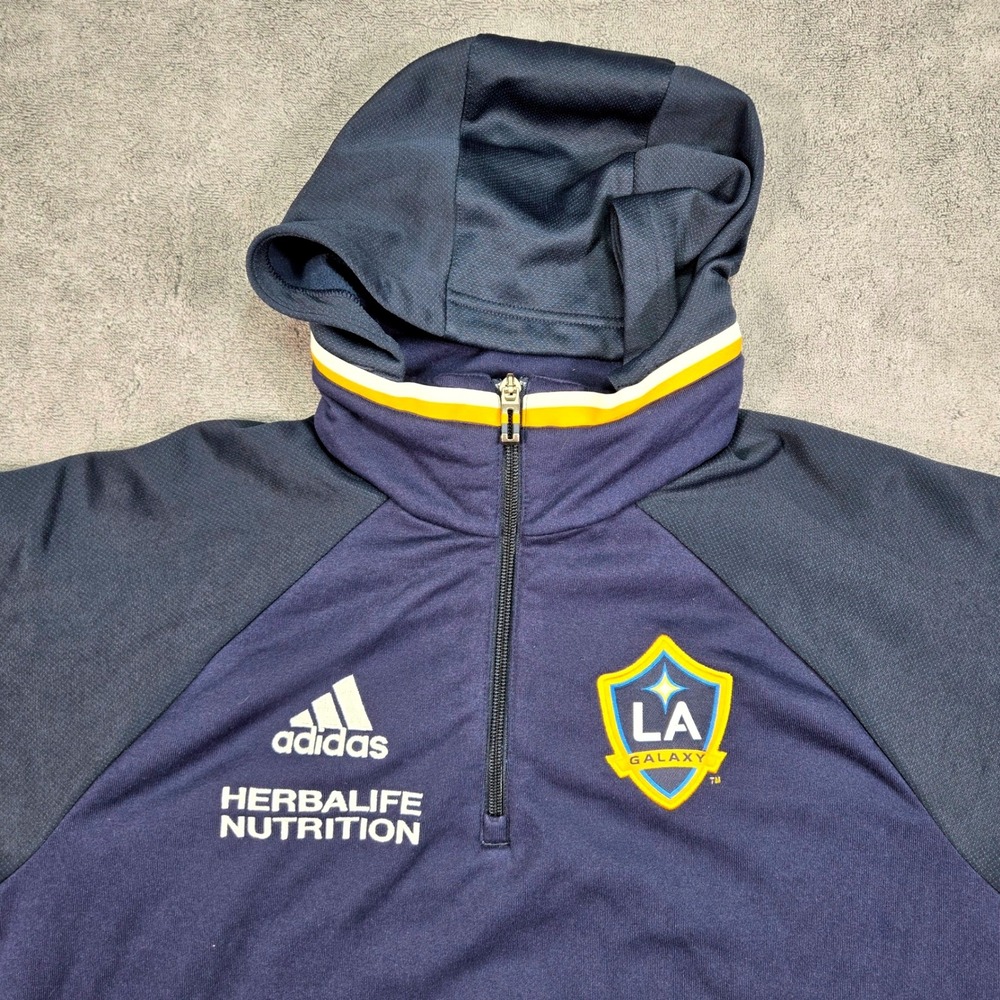 Adidas LA Galaxy Hoodie Mens Large Navy Blue Excellent Climawarm Quarter Zip MLS - Picture 9 of 16